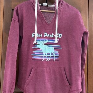 Maroon Graphic Hoodie with Moose Design Estes Park, CO size medium
